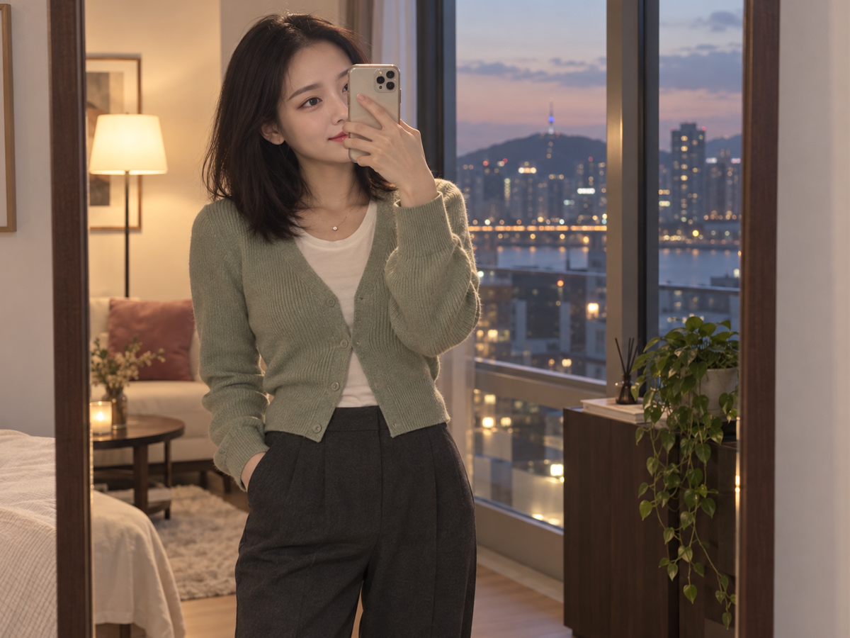 서울특별시 성동구 이동과 방문 일정을 안내하는 젊은 성인 한국 여성 관리사